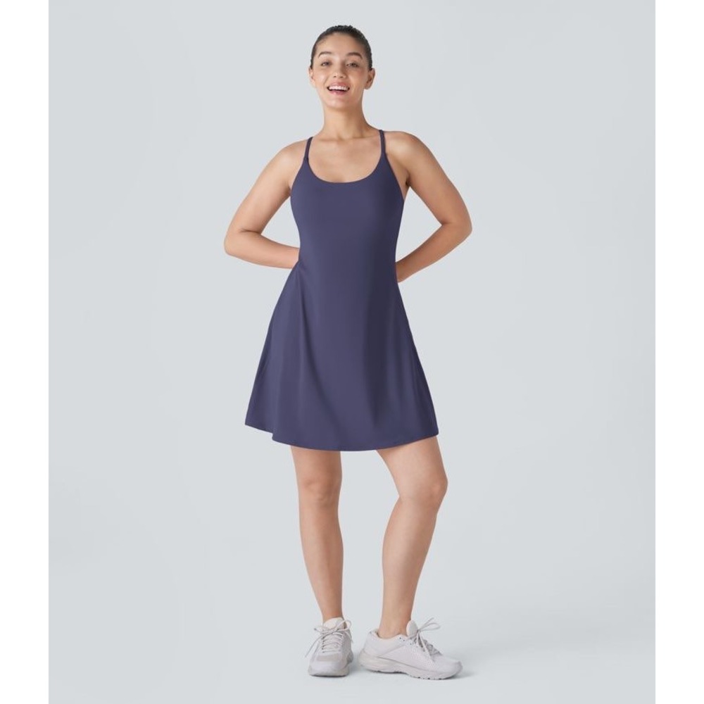 Halara SoftlyZero Plush Backless‎ Active Dress Long Peacoat Built-In Shorts M